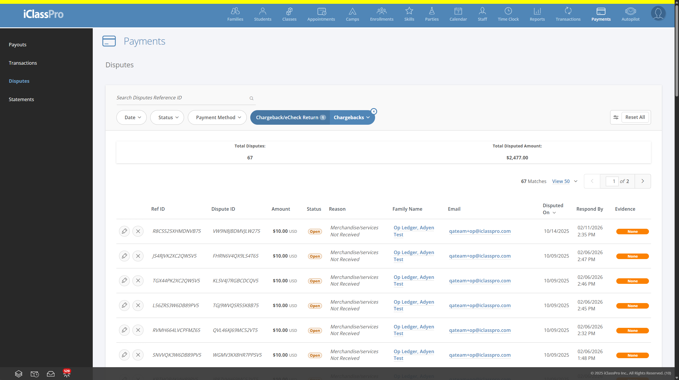 What is the PAYMENTSu003e"Disputes" View? - iClassPro Support